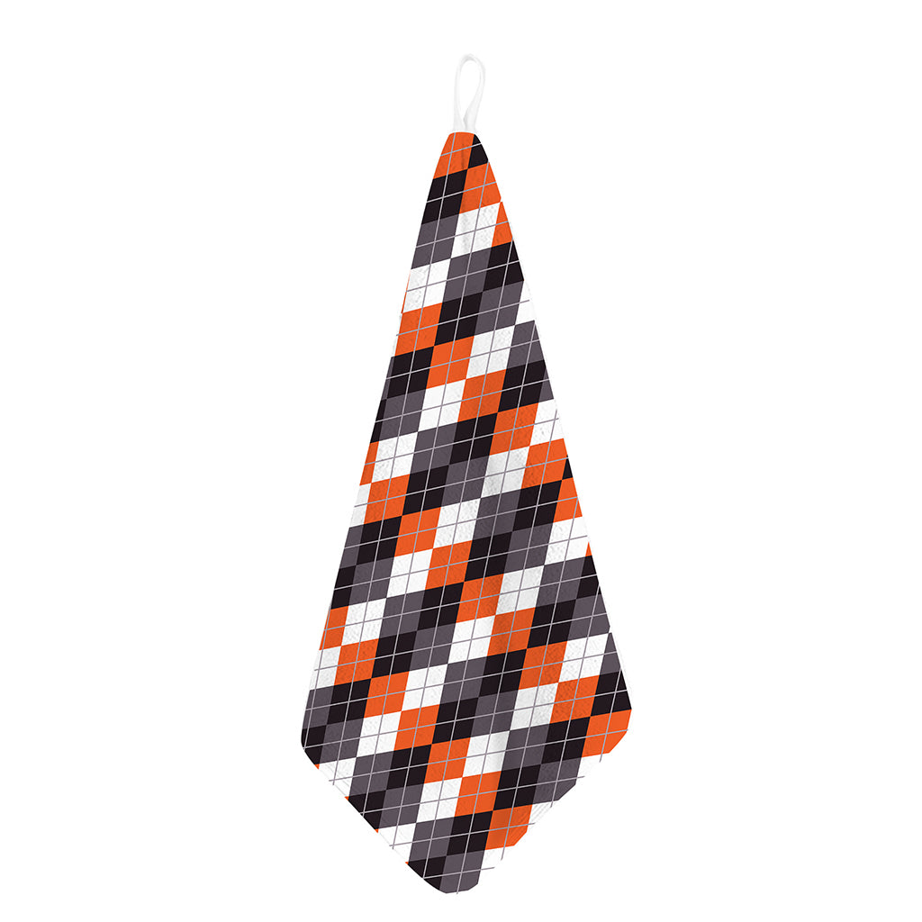Grey Black Orange And White Argyle Print Hand Towel