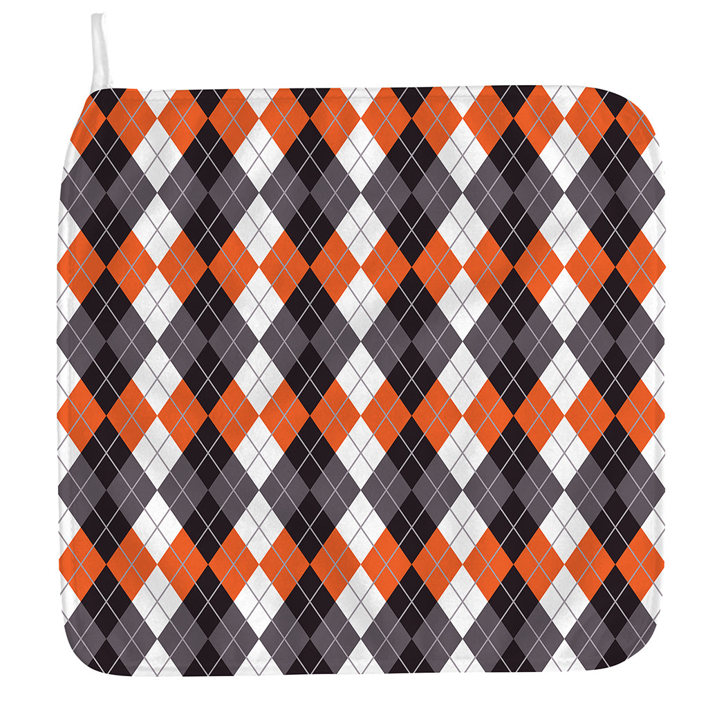 Grey Black Orange And White Argyle Print Hand Towel