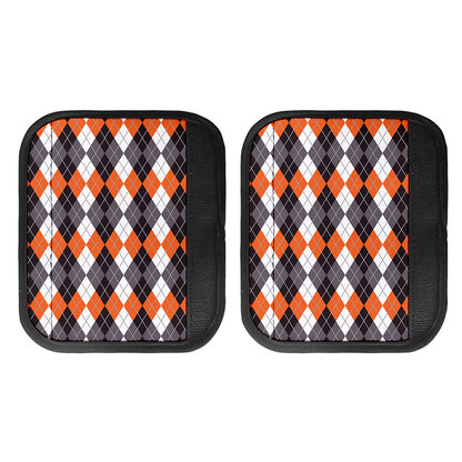 Grey Black Orange And White Argyle Print Handle Covers