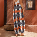 Grey Black Orange And White Argyle Print Harem Pants
