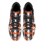 Grey Black Orange And White Argyle Print High Top Leather Sneakers