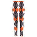 Grey Black Orange And White Argyle Print High-Waisted Pocket Leggings