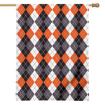 Grey Black Orange And White Argyle Print House Flag
