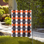 Grey Black Orange And White Argyle Print House Flag