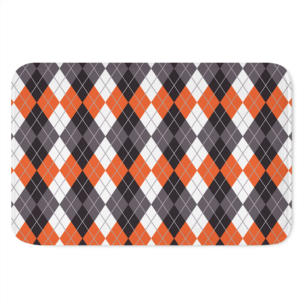 Grey Black Orange And White Argyle Print Indoor Door Mat