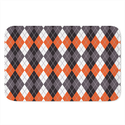 Grey Black Orange And White Argyle Print Indoor Door Mat
