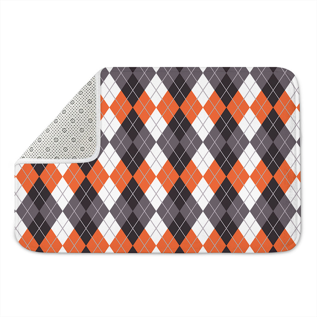 Grey Black Orange And White Argyle Print Indoor Door Mat