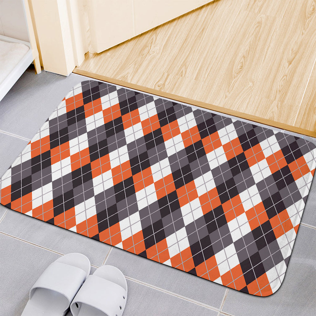 Grey Black Orange And White Argyle Print Indoor Door Mat