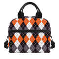 Grey Black Orange And White Argyle Print Insulated Lunch Bag