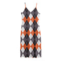 Grey Black Orange And White Argyle Print Jersey Midi Cami Dress