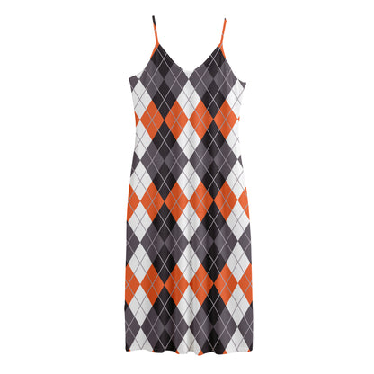 Grey Black Orange And White Argyle Print Jersey Midi Cami Dress
