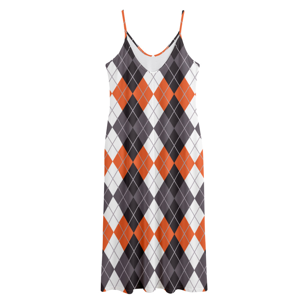 Grey Black Orange And White Argyle Print Jersey Midi Cami Dress