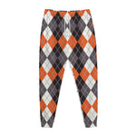 Grey Black Orange And White Argyle Print Jogger Pants