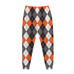 Grey Black Orange And White Argyle Print Jogger Pants