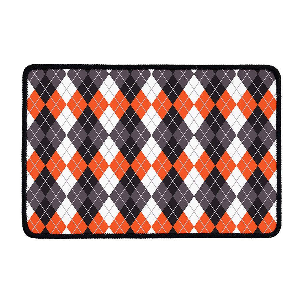 Grey Black Orange And White Argyle Print Kitchen Mat