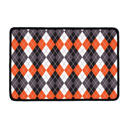 Grey Black Orange And White Argyle Print Kitchen Mat