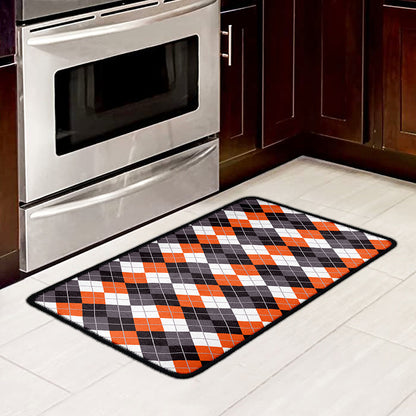 Grey Black Orange And White Argyle Print Kitchen Mat