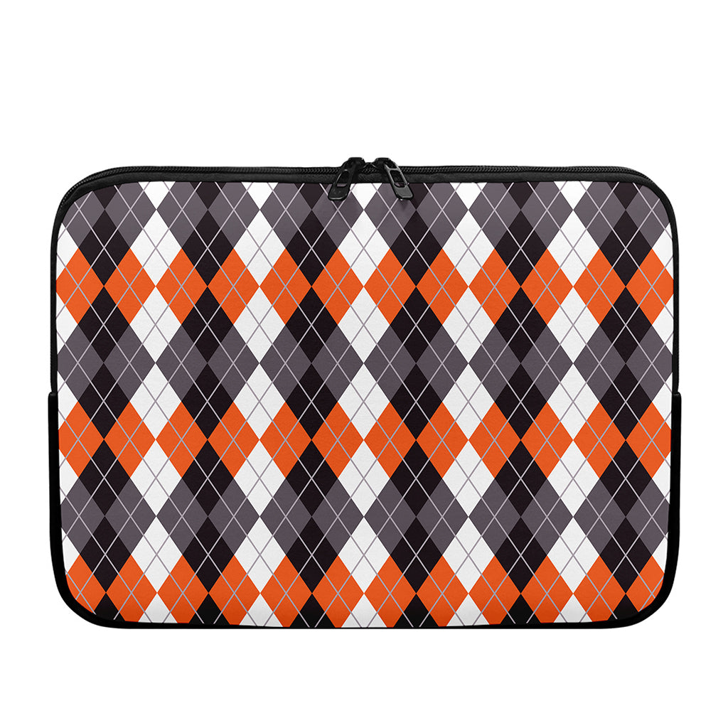 Grey Black Orange And White Argyle Print Laptop Sleeve