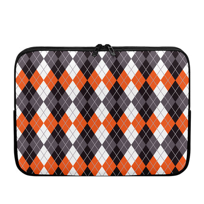 Grey Black Orange And White Argyle Print Laptop Sleeve