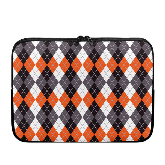 Grey Black Orange And White Argyle Print Laptop Sleeve