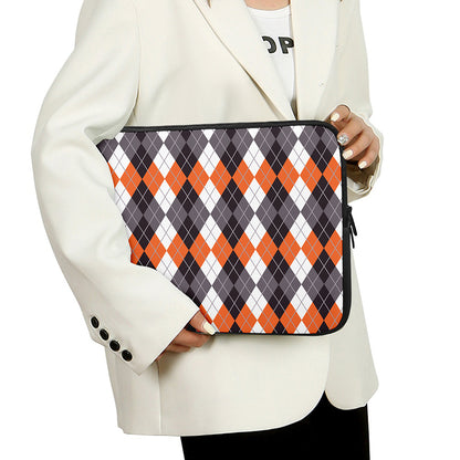 Grey Black Orange And White Argyle Print Laptop Sleeve