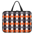Grey Black Orange And White Argyle Print Laptop Sleeve With Handle