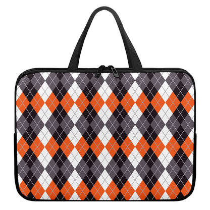 Grey Black Orange And White Argyle Print Laptop Sleeve With Handle