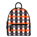 Grey Black Orange And White Argyle Print Leather Backpack