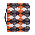 Grey Black Orange And White Argyle Print Leather Bible Cover
