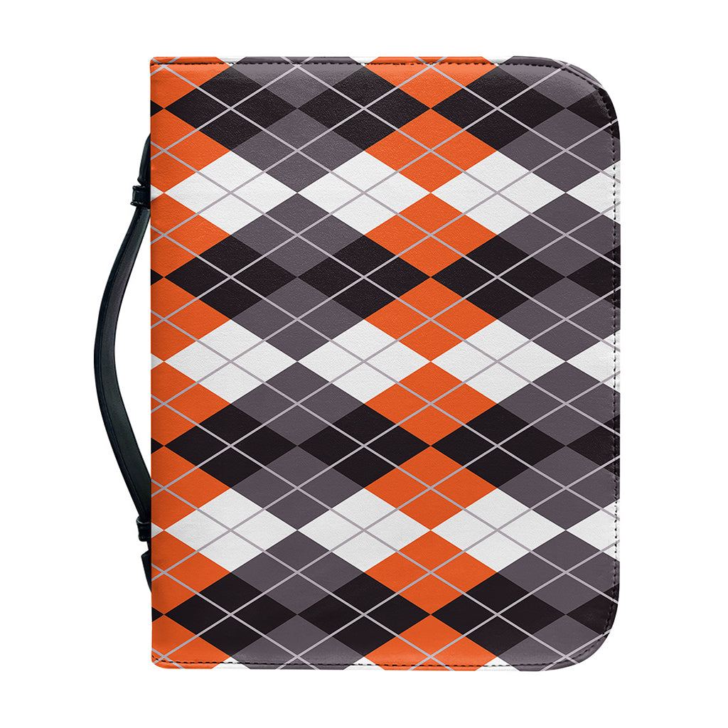 Grey Black Orange And White Argyle Print Leather Bible Cover