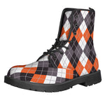 Grey Black Orange And White Argyle Print Backpack