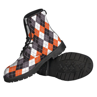 Grey Black Orange And White Argyle Print Backpack
