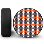 Grey Black Orange And White Argyle Print Leather Spare Tire Cover