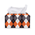 Grey Black Orange And White Argyle Print Leather Tissue Box Cover