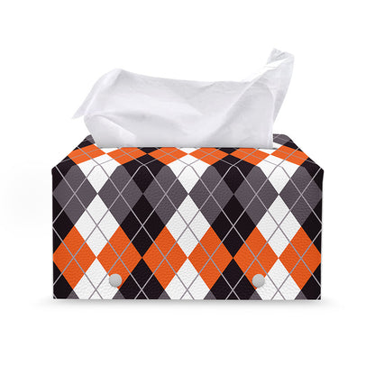 Grey Black Orange And White Argyle Print Leather Tissue Box Cover