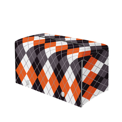 Grey Black Orange And White Argyle Print Leather Tissue Box Cover