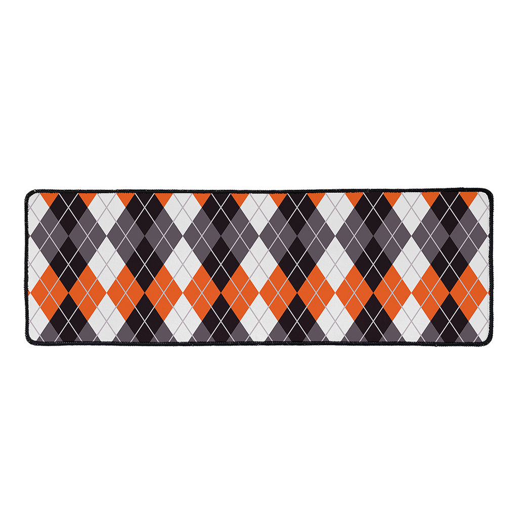 Grey Black Orange And White Argyle Print Long Kitchen Mat