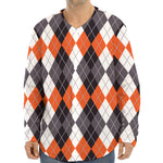 Grey Black Orange And White Argyle Print Long Sleeve Baseball Jersey