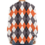 Grey Black Orange And White Argyle Print Long Sleeve Baseball Jersey