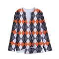 Grey Black Orange And White Argyle Print Long Sleeve Short Coat