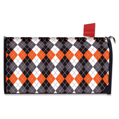 Grey Black Orange And White Argyle Print Mailbox Cover