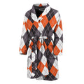 Grey Black Orange And White Argyle Print Men's Bathrobe