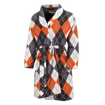 Grey Black Orange And White Argyle Print Men's Bathrobe
