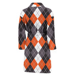 Grey Black Orange And White Argyle Print Men's Bathrobe