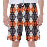 Grey Black Orange And White Argyle Print Men's Beach Shorts
