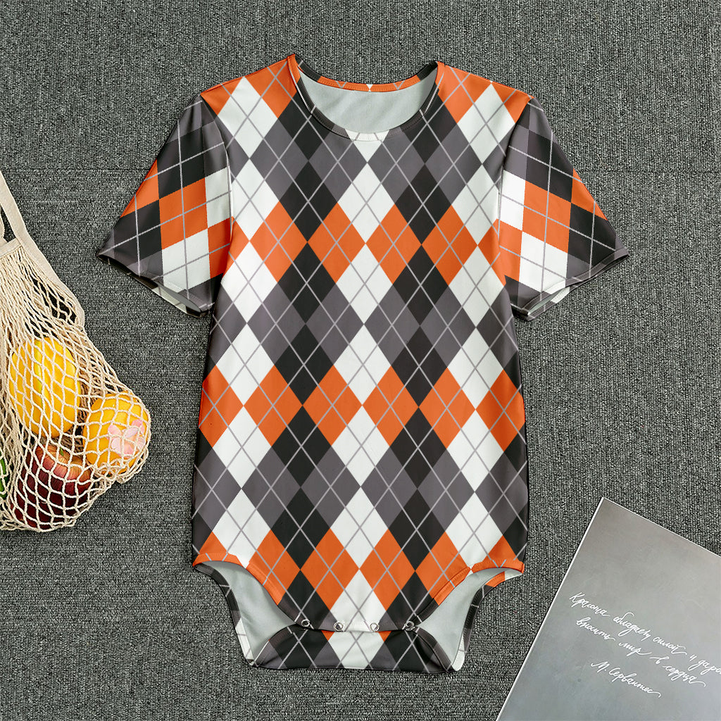 Grey Black Orange And White Argyle Print Men's Bodysuit