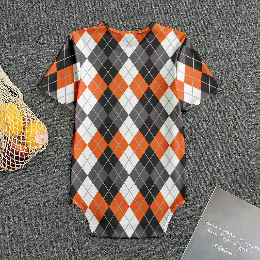 Grey Black Orange And White Argyle Print Men's Bodysuit