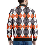 Grey Black Orange And White Argyle Print Men's Bomber Jacket