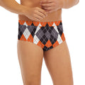 Grey Black Orange And White Argyle Print Men's Briefs