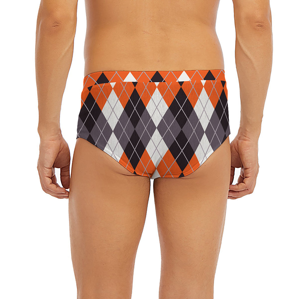 Grey Black Orange And White Argyle Print Men's Briefs